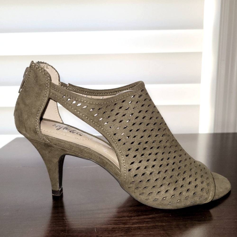 Moss Green Peep Toe Heels